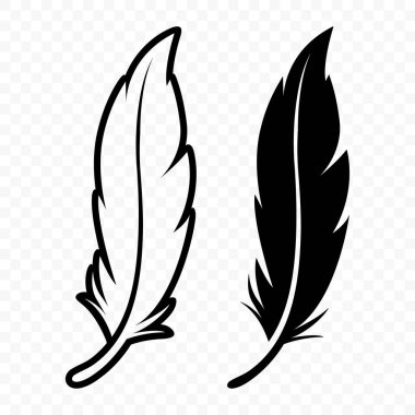 Vektör Siyah ve Beyaz Yumuşak Tüylü Logo Simgeleri. Siluet Tüy Seti Yakın plan izole edildi. Flamingo, Angel ve Kuş tüyü tasarım şablonu. Işık ve Özgürlük Konsepti.