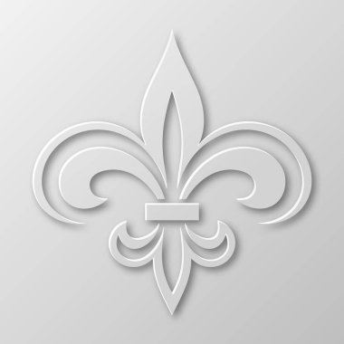 Vektör Gerçekçi Kağıt 3d Fleur De Lis Kapanış Beyaz Arkaplanda. Heraldic Lily İmza, Vektör İllüstrasyonu.