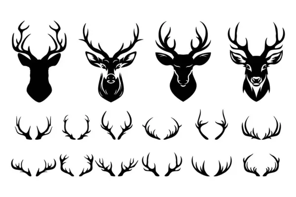 stock vector Vector Reindeer Antlers and Horn Icon Set. Deer Silhouettes and Heads Collection. Hand-Drawn Antler Symbols. Animal Antlers for Christmas, New Year, Wildlife, Hunting, Hipster Design Elements.