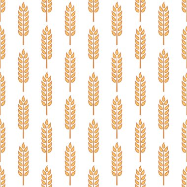 Tarımsal Buğday ve Gevrek Kulaklı Vektör Kusursuz Desen. Organik Buğday, Pirinç Kulak Tasarım Şablonu. Ekmek, Bira Paketi, Çiftlik, Organik Gıda Konsepti.