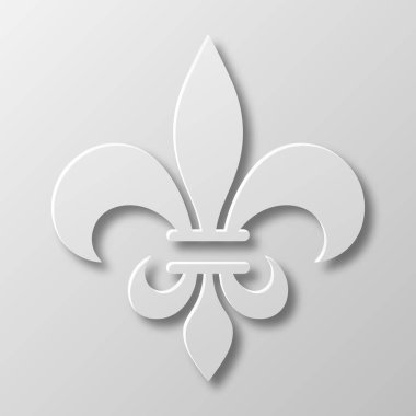 Vektör Gerçekçi Kağıt 3d Fleur De Lis Kapanış Beyaz Arkaplanda. Heraldic Lily İmza, Vektör İllüstrasyonu.