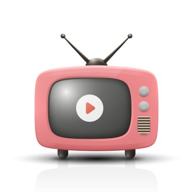 Vektör 3D Gerçekçi Retro TV Set Simgesi. Retro TV Web, Uygulama, Logo, UI Sembolü. Retro TV Tasarım Şablonu, Clipart, Markalaşma İllüstrasyonu.