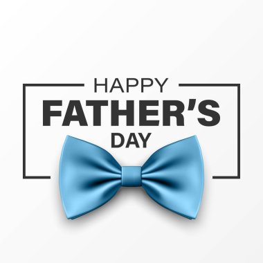 Babalar Günü Tasarımı için Vektör Papyon. 3d Gerçekçi İpek Mavi Fiyonk Kravatı. Parlak papyon, kravatlı beyefendi. Babalar Günü Tatil Konsepti. Tebrik kartı, davetiye, poster için tasarım şablonu.