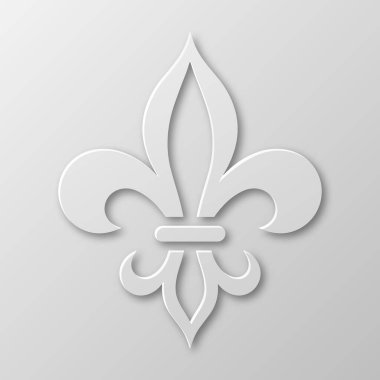 Vektör Gerçekçi Kağıt 3d Fleur De Lis Kapanış Beyaz Arkaplanda. Heraldic Lily İmza, Vektör İllüstrasyonu.