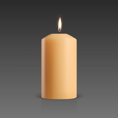 Vektör 3D Gerçekçi Parafin Yakma Partisi Spa Mumları ve Yanan Alev Kapanışı. Mum, Mum Alevi Tasarım Gevşeme, Sağlık ve Kutlama Konsepti, Ön Görünüm Şablonu.