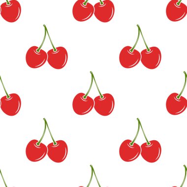 Beyaz Arkaplanda Sevimli Kirazlı Kusursuz Şablon. Sevgililer Günü için Şirin Kirazlar, Sevgiler, Romantizm Konsepti.