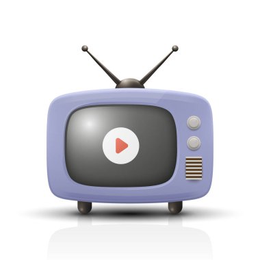 Vektör 3D Gerçekçi Retro TV Set Simgesi. Retro TV Web, Uygulama, Logo, UI Sembolü. Retro TV Tasarım Şablonu, Clipart, Markalaşma İllüstrasyonu.