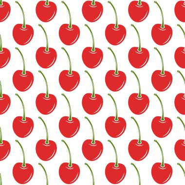 Beyaz Arkaplanda Sevimli Kirazlı Kusursuz Şablon. Sevgililer Günü için Şirin Kirazlar, Sevgiler, Romantizm Konsepti.