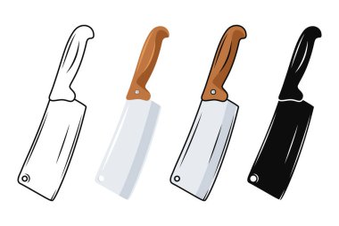 Vector Kitchen Bıçak Simgesi Ayarlandı. Keskin Bıçaklı Şef Bıçak, Mutfak Bıçağı Tasarım Şablonu. Taslak, Renkli, Siluet Bıçak. Vektör İllüstrasyonu.