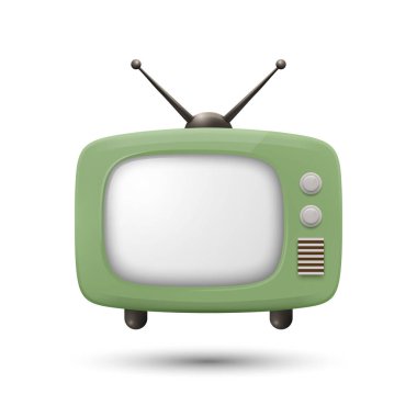 Vektör 3D Gerçekçi Retro TV Set Simgesi. Retro TV Web, Uygulama, Logo, UI Sembolü. Retro TV Tasarım Şablonu, Clipart, Markalaşma İllüstrasyonu.