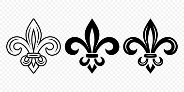 Vector Vintage White and Black Fleur De Lis Icon Set Isolated. Heraldic Lily, Retro Design Element. Vector Illustration. clipart