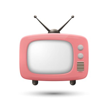 Vektör 3D Gerçekçi Retro TV Set Simgesi. Retro TV Web, Uygulama, Logo, UI Sembolü. Retro TV Tasarım Şablonu, Clipart, Markalaşma İllüstrasyonu.