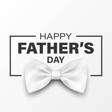 Babalar Günü Tasarımı için Vektör Papyon. 3D Gerçekçi İpek Beyaz Fiyonk Kravatı. Parlak papyon, kravatlı beyefendi. Babalar Günü Tatil Konsepti. Tebrik kartı, davetiye, poster için tasarım şablonu.