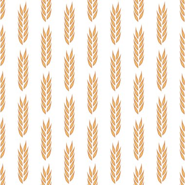 Tarımsal Buğday ve Gevrek Kulaklı Vektör Kusursuz Desen. Organik Buğday, Pirinç Kulak Tasarım Şablonu. Ekmek, Bira Paketi, Çiftlik, Organik Gıda Konsepti.