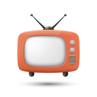 Vektör 3D Gerçekçi Retro TV Set Simgesi. Retro TV Web, Uygulama, Logo, UI Sembolü. Retro TV Tasarım Şablonu, Clipart, Markalaşma İllüstrasyonu.
