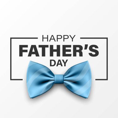 Babalar Günü Tasarımı için Vektör Papyon. 3d Gerçekçi İpek Mavi Fiyonk Kravatı. Parlak papyon, kravatlı beyefendi. Babalar Günü Tatil Konsepti. Tebrik kartı, davetiye, poster için tasarım şablonu.