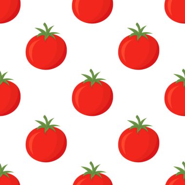 Beyaz Arkaplanda Kırmızı Domatesli Kusursuz Şekil. Tekstil için taze domates baskısı, kağıt.
