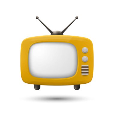 Vektör 3D Gerçekçi Retro TV Set Simgesi. Retro TV Web, Uygulama, Logo, UI Sembolü. Retro TV Tasarım Şablonu, Clipart, Markalaşma İllüstrasyonu.