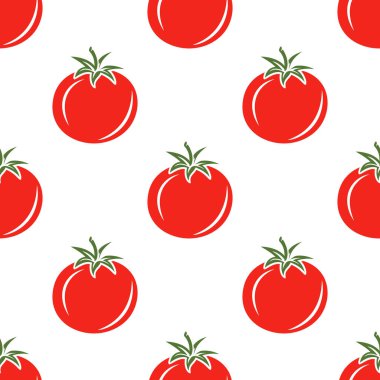 Beyaz Arkaplanda Kırmızı Domatesli Kusursuz Şekil. Tekstil için taze domates baskısı, kağıt.
