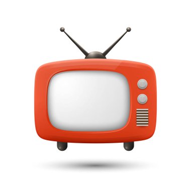 Vektör 3D Gerçekçi Retro TV Set Simgesi. Retro TV Web, Uygulama, Logo, UI Sembolü. Retro TV Tasarım Şablonu, Clipart, Markalaşma İllüstrasyonu.