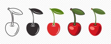 Kiraz ikonu seti. Sevgililer Günü için Şirin Kirazlar, Aşk, Romantizm Konsepti. Kartlar, dekorasyonlar, hediyeler için tasarım şablonu. Kiraz Seçimi.