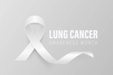 Beyaz Kurdeleli Vektör Gerçekçi Akciğer Kanseri Farkındalığı Bayrağı. Gri Arkaplanda Gerçekçi Beyaz Kurdele. Akciğer kanseri destek sembolü. Sağlık Sancağı, Sağlık Kampanyası. Beyaz Kurdele Döngüsü İllüstrasyonu.