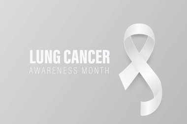 Beyaz Kurdeleli Vektör Gerçekçi Akciğer Kanseri Farkındalığı Bayrağı. Gri Arkaplanda Gerçekçi Beyaz Kurdele. Akciğer kanseri destek sembolü. Sağlık Sancağı, Sağlık Kampanyası. Beyaz Kurdele Döngüsü İllüstrasyonu.