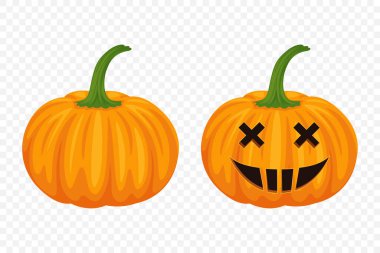 Oyma Yüzlü Vektör Kabak Koleksiyonu. Düz Renkli Balkabağı Çıkartmaları Seti. Cadılar Bayramı, Sonbahar ve Hasat için Şablonlar Tasarım. Şirin ve Eğlenceli Basit Balkabağı Çizimleri.