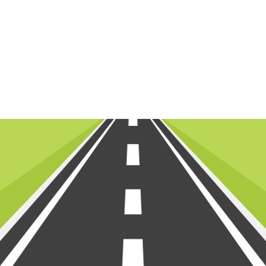 Düz Peyzaj Tasarımı. Manzaralı Karikatür Karayolu, Doğa Arkaplanı. Sevimli Açık Hava Sahnesi Yol, Otoyol, Pist, Ön Manzara. Vektör İllüstrasyonu.