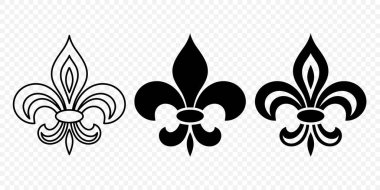 Vector Vintage White ve Black Fleur De Lis Icon Set izole edildi. Heraldic Lily, Retro Tasarım Elementi. Vektör İllüstrasyonu.