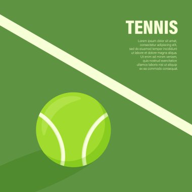 Düz Vektör Tenis Topu Simgesi Yeşil Tenis Sahasında. Tenis Topu Tasarım Şablonu, Spor Kavramları, Reklam Reklamları, Tenis Etkinliği Grafikleri. Spor Arkaplanı.