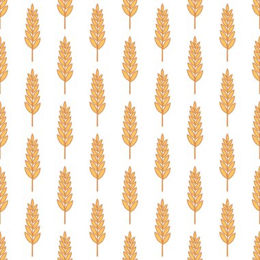 Tarımsal Buğday ve Gevrek Kulaklı Vektör Kusursuz Desen. Organik Buğday, Pirinç Kulak Tasarım Şablonu. Ekmek, Bira Paketi, Çiftlik, Organik Gıda Konsepti.