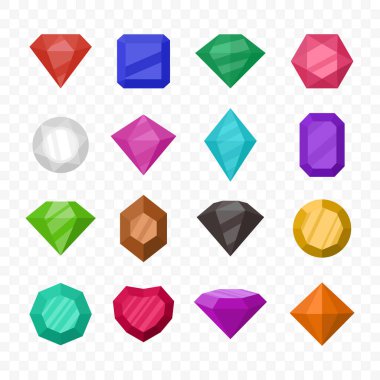 Vektör Basit Minimalist Gemstone Simgesi Ayarlandı. Elmas, kristal, yapay elmaslar izole edildi. Mücevher konsepti. Gemstone Tasarım Şablonu, Gem Clipart. Ön Görünüm.