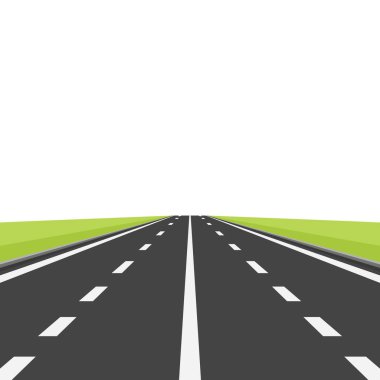 Düz Peyzaj Tasarımı. Manzaralı Karikatür Karayolu, Doğa Arkaplanı. Sevimli Açık Hava Sahnesi Yol, Otoyol, Pist, Ön Manzara. Vektör İllüstrasyonu.