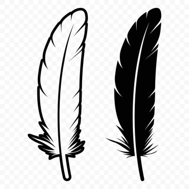 Vektör Siyah ve Beyaz Yumuşak Tüylü Logo Simgeleri. Siluet Tüy Seti Yakın plan izole edildi. Flamingo, Angel ve Kuş tüyü tasarım şablonu. Işık ve Özgürlük Konsepti.