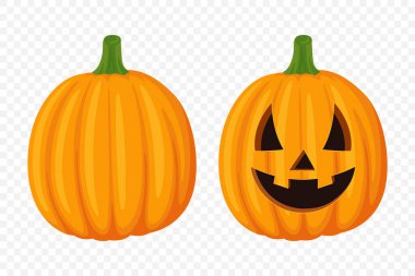 Oyma Yüzlü Vektör Kabak Koleksiyonu. Düz Renkli Balkabağı Çıkartmaları Seti. Cadılar Bayramı, Sonbahar ve Hasat için Şablonlar Tasarım. Şirin ve Eğlenceli Basit Balkabağı Çizimleri.