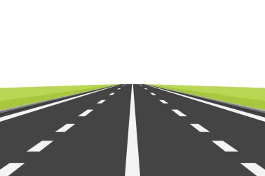 Düz Peyzaj Tasarımı. Manzaralı Karikatür Karayolu, Doğa Arkaplanı. Sevimli Açık Hava Sahnesi Yol, Otoyol, Pist, Ön Manzara. Vektör İllüstrasyonu.