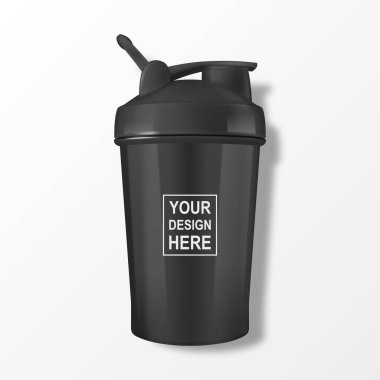 Vektör Gerçekçi 3D Siyah Boş Parlak Sarsıcı Şişesi ve Siyah Kapaklı Spor Yedekleme Sistemleri Hidrasyon Kapatma Kapatma İzole edildi. Paketleme Model Tasarım Şablonu.
