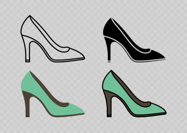 Çeşitli Tarzlarda Yüksek Topuklu Ayakkabılar. Moda Stiletto Ayakkabı İkonları Tasarım, Marka, Kıyafet. Moda, Alışveriş, Lüks Tasarım Şablonu, Zarif Stil Konsepti. Vektör İllüstrasyonu.