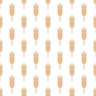 Tarımsal Buğday ve Gevrek Kulaklı Vektör Kusursuz Desen. Organik Buğday, Pirinç Kulak Tasarım Şablonu. Ekmek, Bira Paketi, Çiftlik, Organik Gıda Konsepti.