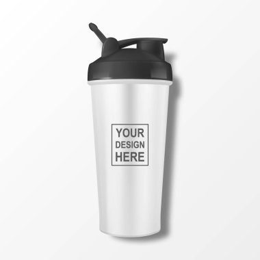 Vektör Gerçekçi 3D Beyaz Boş Parlatıcı Şişe Siyah Kapaklı Spor Destek Suyu Sıvısı Kapatma Kapatma İzole edildi. Paketleme Model Tasarım Şablonu.