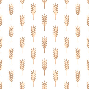 Tarımsal Buğday ve Gevrek Kulaklı Vektör Kusursuz Desen. Organik Buğday, Pirinç Kulak Tasarım Şablonu. Ekmek, Bira Paketi, Çiftlik, Organik Gıda Konsepti.