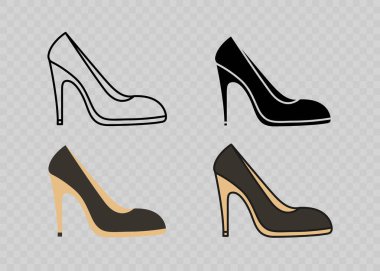 Çeşitli Tarzlarda Yüksek Topuklu Ayakkabılar. Moda Stiletto Ayakkabı İkonları Tasarım, Marka, Kıyafet. Moda, Alışveriş, Lüks Tasarım Şablonu, Zarif Stil Konsepti. Vektör İllüstrasyonu.