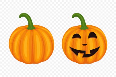 Oyma Yüzlü Vektör Kabak Koleksiyonu. Düz Renkli Balkabağı Çıkartmaları Seti. Cadılar Bayramı, Sonbahar ve Hasat için Şablonlar Tasarım. Şirin ve Eğlenceli Basit Balkabağı Çizimleri.