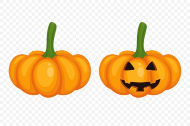 Oyma Yüzlü Vektör Kabak Koleksiyonu. Düz Renkli Balkabağı Çıkartmaları Seti. Cadılar Bayramı, Sonbahar ve Hasat için Şablonlar Tasarım. Şirin ve Eğlenceli Basit Balkabağı Çizimleri.