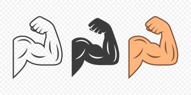 Vektör Esneme Kolu Biceps Simgesi Ayarlandı. Siyah Beyaz Kol Vektör İllüstrasyonu ve Cilt Tonu. Vücut geliştirme Fitness Kuvveti Sembolü izole edildi. Spor ve Spor Tasarım Şablonları.