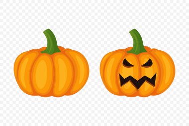 Oyma Yüzlü Vektör Kabak Koleksiyonu. Düz Renkli Balkabağı Çıkartmaları Seti. Cadılar Bayramı, Sonbahar ve Hasat için Şablonlar Tasarım. Şirin ve Eğlenceli Basit Balkabağı Çizimleri.