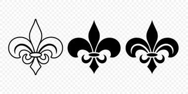 Vector Vintage White ve Black Fleur De Lis Icon Set izole edildi. Heraldic Lily, Retro Tasarım Elementi. Vektör İllüstrasyonu.