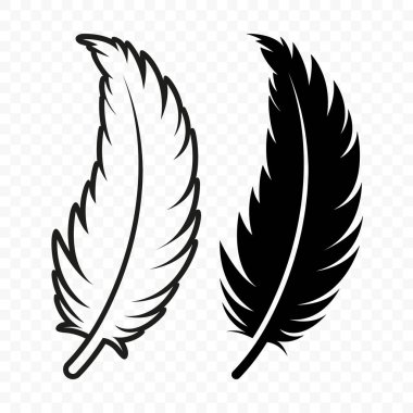 Vektör Siyah ve Beyaz Yumuşak Tüylü Logo Simgeleri. Siluet Tüy Seti Yakın plan izole edildi. Flamingo, Angel ve Kuş tüyü tasarım şablonu. Işık ve Özgürlük Konsepti.