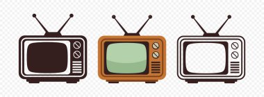 Retro TV seti. Vector Vintage Televizyon Koleksiyonu. Eski TV ikon paketi. Retro, Vintage TV, Classic, Antique TV, Old Television, Vector Illustration. Retro Elektronik, Vintage Ekran.